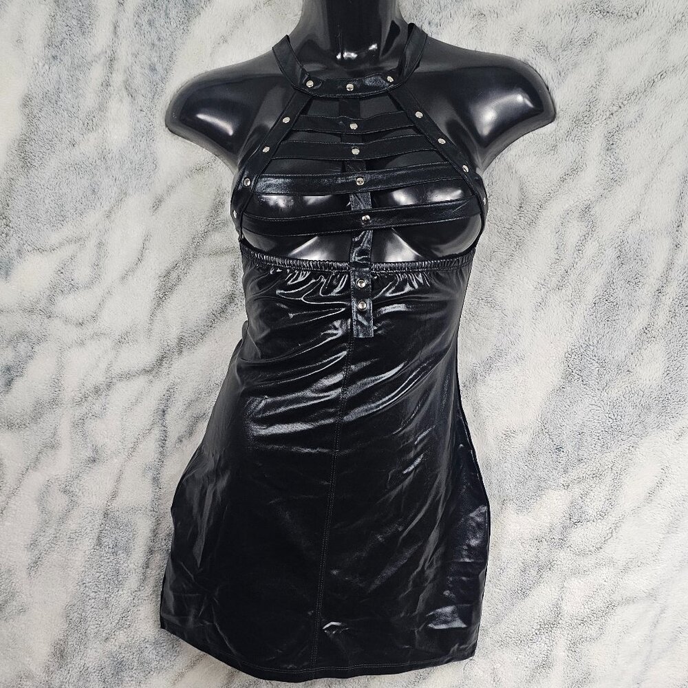 Tru Demurr One Size (S-L) Black Bondage Lingerie Caged Bust Dress Clubwear